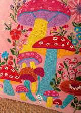 Load image into Gallery viewer, Clustog pinc Caws Llyffant wedi’i frodio / Pink Embroidered Toadstools Cushion
