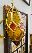 Load image into Gallery viewer, Lantern gwydr melyn a coch steil Moroccan / Moroccan yellow and red glass lantern
