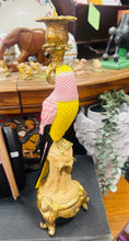Load image into Gallery viewer, Daliwr canhwyll Parot pinc a melyn addurniedig / Oranate pink and yellow Parrot candle holder
