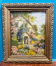 Load image into Gallery viewer, Darlun bwthyn Vintage mewn ffrâm bren aur addurniedig / Vintage cottage picture in an ornate gold wooden frame
