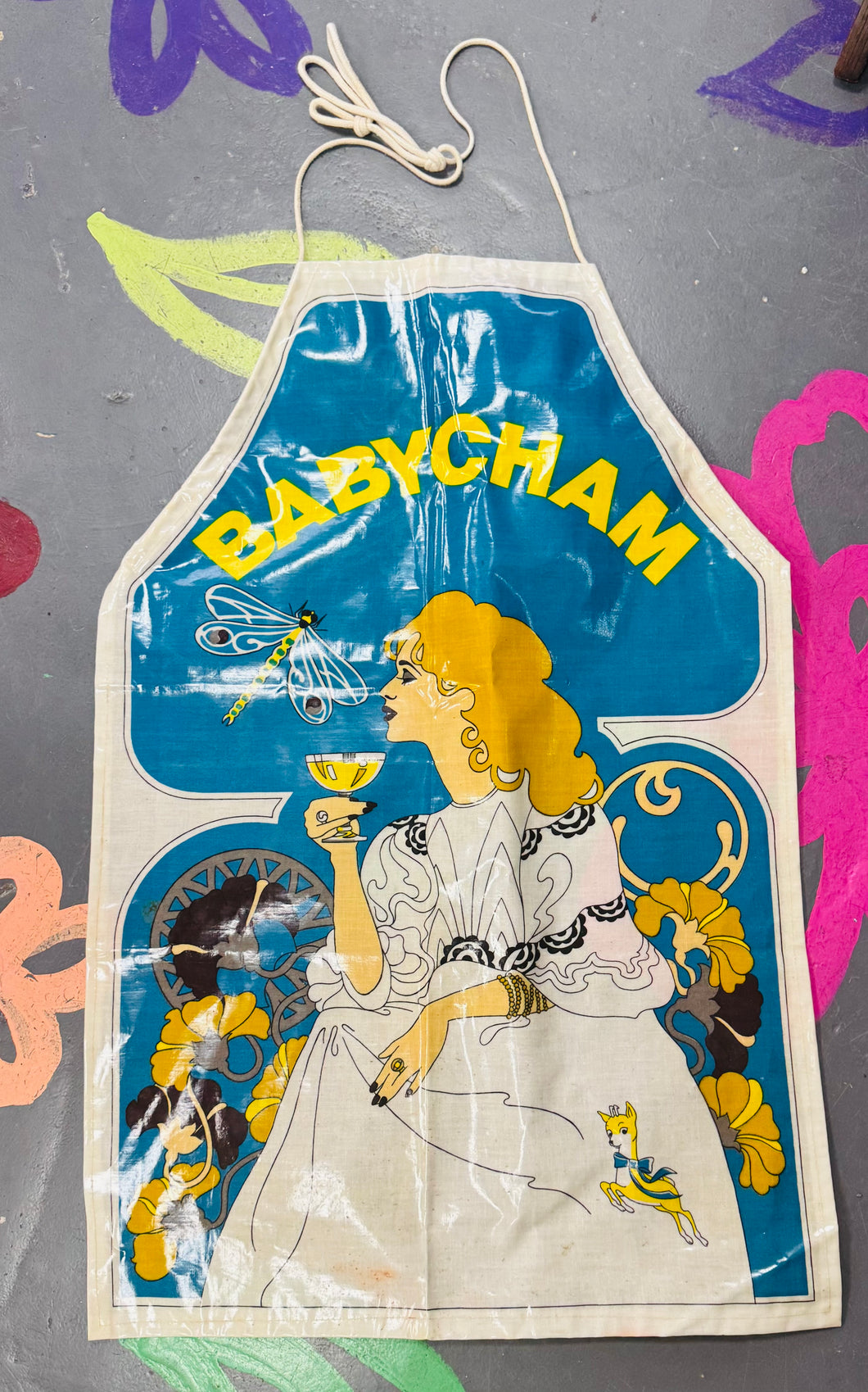 Ffedog Babycham PVC Retro o’r 70au / Retro PVC Babycham apron from the 70s