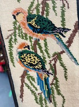 Load image into Gallery viewer, Dau aderyn wedi eu brodio â llaw yn 1955 mewn ffrâm Retro / Two birds hand embroidered in a Retro frame
