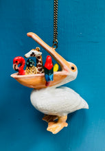 Load image into Gallery viewer, Mwclis ‘And Mary’ Pelican Llwglyd seramig mewn bocs /  ‘And Mary’ Hungry Pelican ceramic necklace in a box
