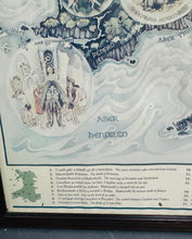 Load image into Gallery viewer, Poster mewn ffrâm o Fap Cymru y Mabinogion, wedi'i ddarlunio gan Margaret Jones ym 1986 / Framed poster of the Mabinogion Map of Wales illustrated by Margaret Jones in 1986
