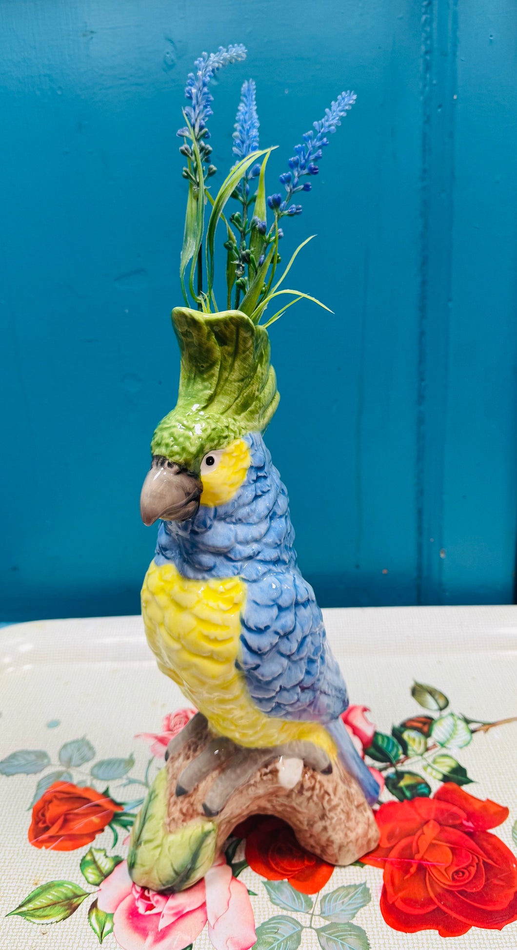 Fâs seramig parot glas / Blue parrot ceramic vase