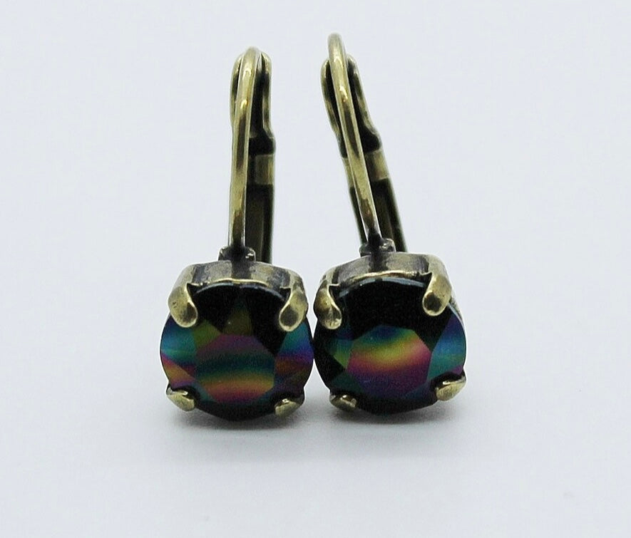 Clustlysau drop Crisial Enfys dywyll / Dark Rainbow Crystal drop Earrings