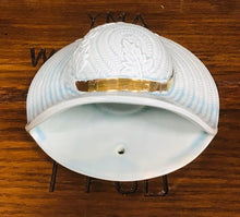 Load image into Gallery viewer, “Wall Pocket” Boned Seramig or ‘40au glas golau gydag rhuban aur / 1940’s Ceramic Bonnet Wall Pocket Turquoise blue with gold ribbon
