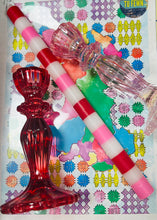 Load image into Gallery viewer, Canhwyllau hir streips pinc a coch / Long pink and red striped candles
