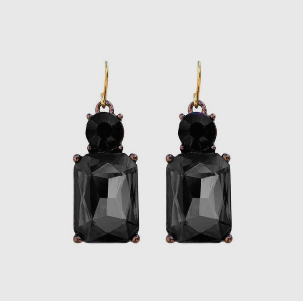 Clustlysau Dwy Em Du Jet/ Twin Gem Earring Jet Black