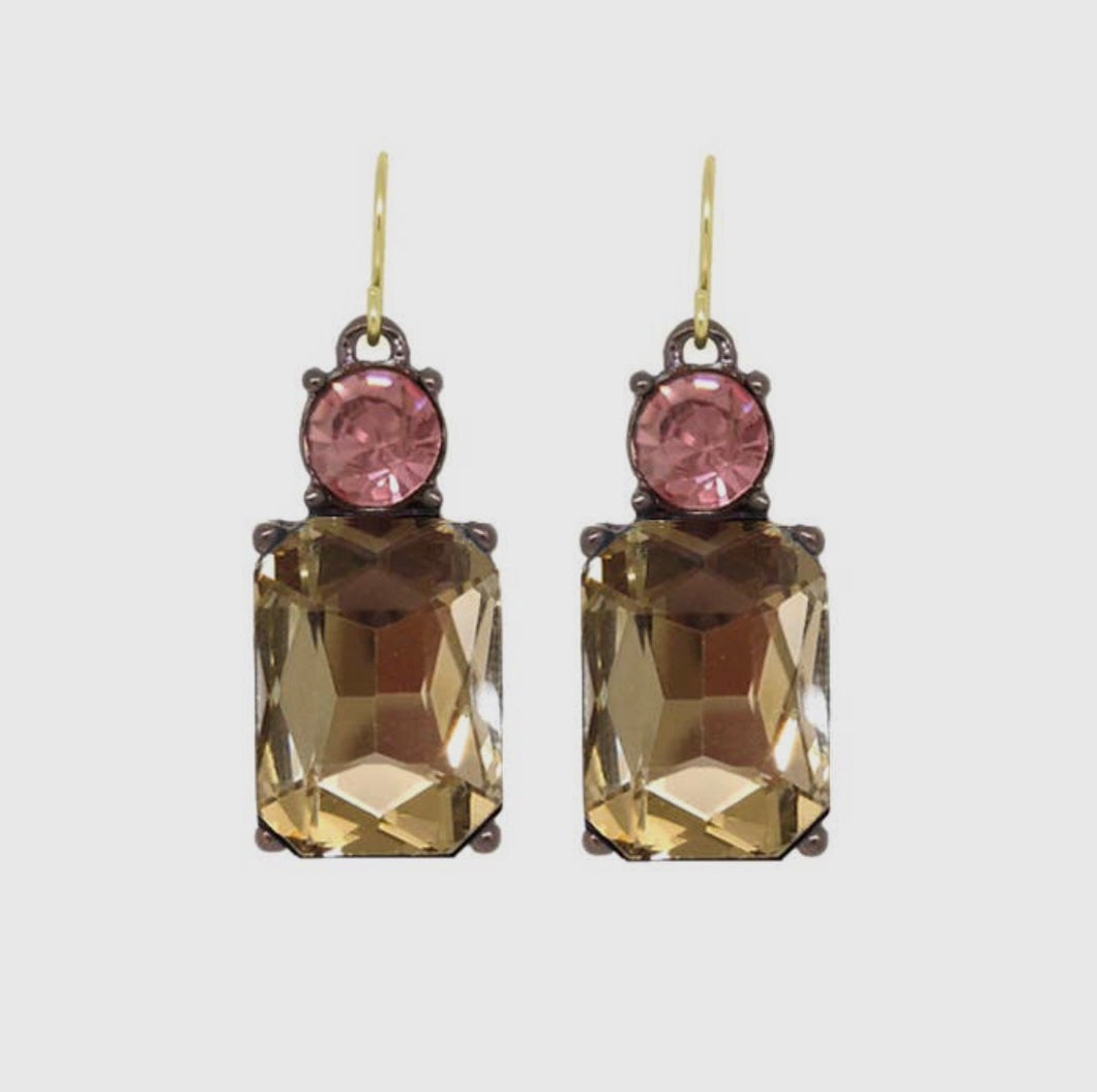 Clustlysau Dwy Em Champagne a Pinc / Twin Gem Earring Champagne and Pink