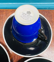 Load image into Gallery viewer, Cwpan las  South Pacific Royal Albert Hynafol a soser ddu o ganol y ganrif ddiwethaf / Antique Mid Century purple South Pacific Royal Albert blue cup and black saucer
