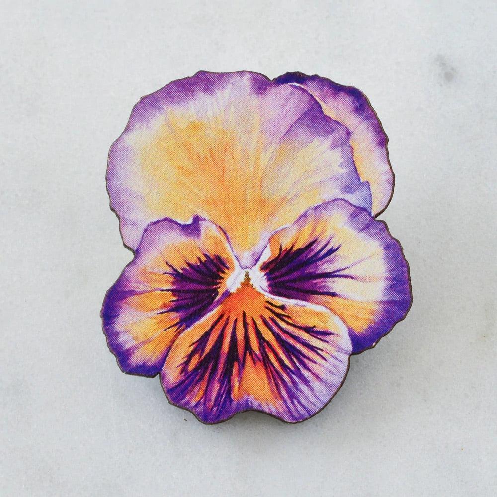 Broits Pansi dyfrlliw melyn / Yellow watercolour Pansie brooch