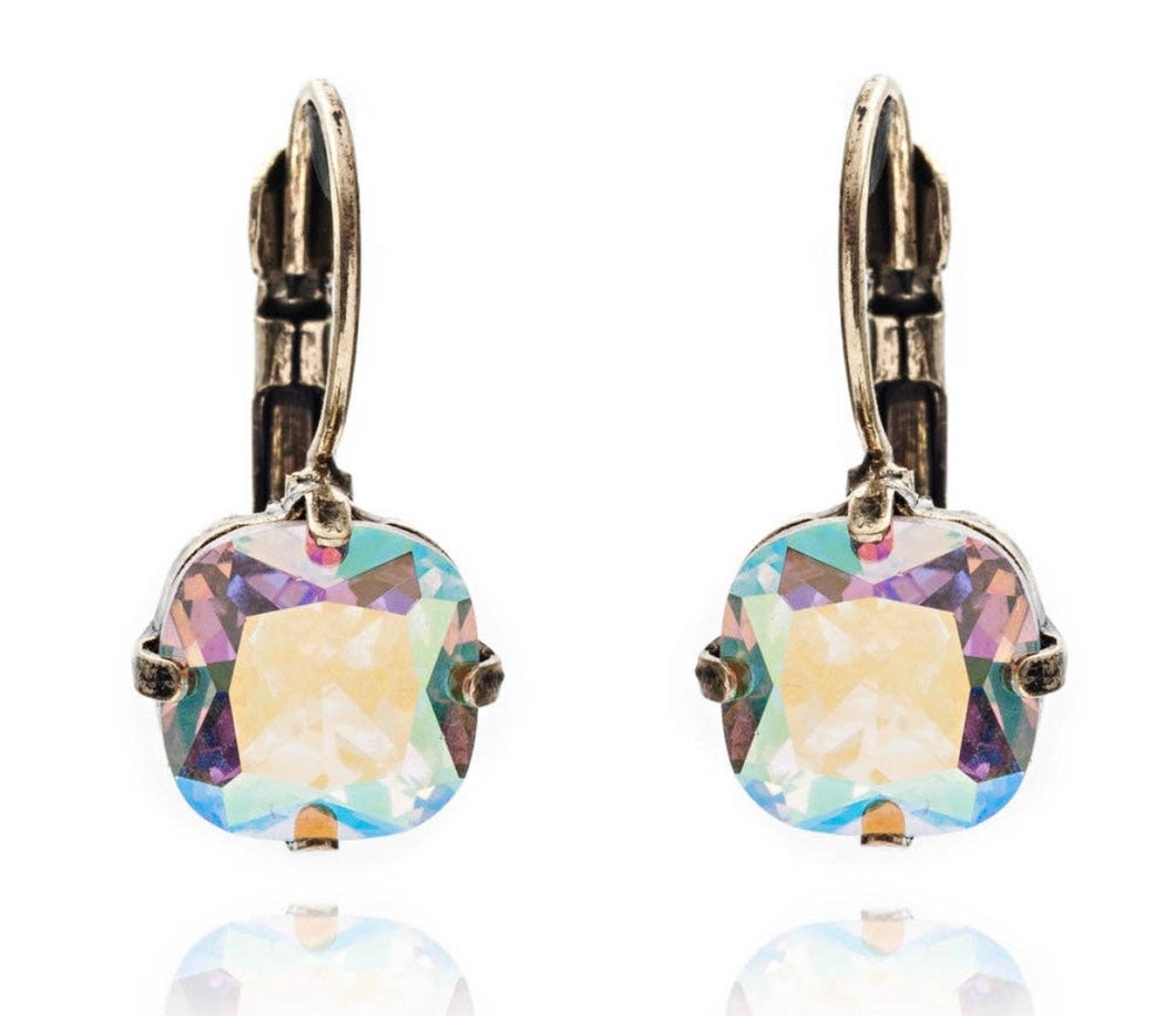 Clustlysau drop Crisial Amryliw / Multicoloured Crystal drop Earrings