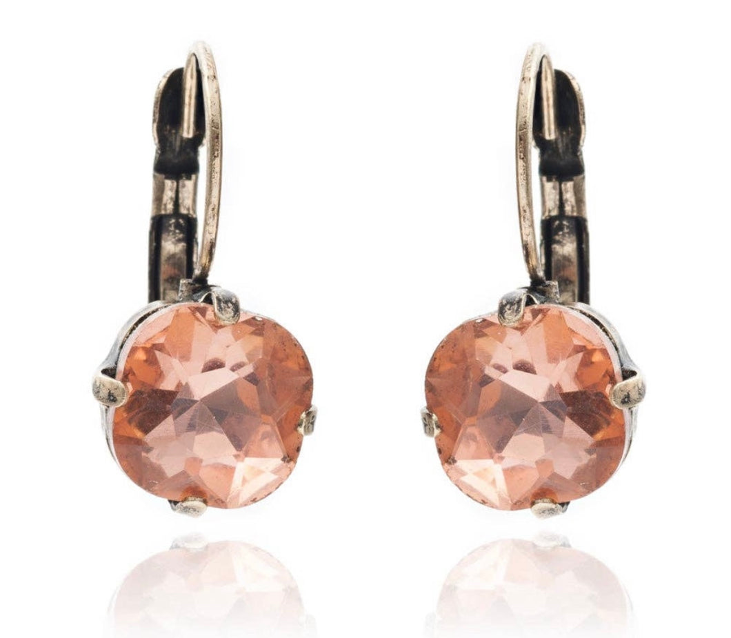 Clustlysau drop Crisial Peach / Peach Crystal drop Earrings