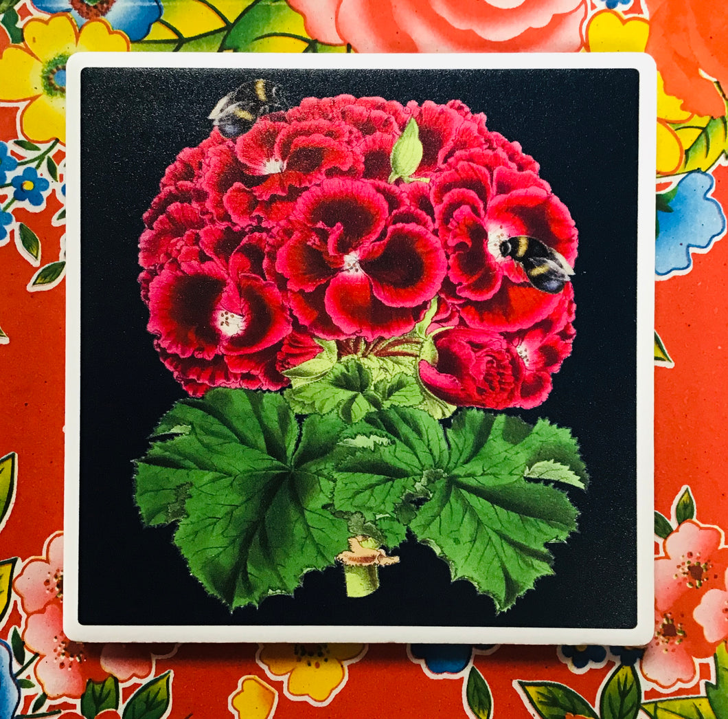 Coaster Blodau Coch Madame Treacle / Madame Treacle Red Floral Coaster