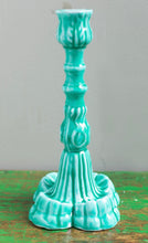 Load image into Gallery viewer, Daliwr canhwyll ceramig Gwyrddlas / Turqoise ceramic candle holder
