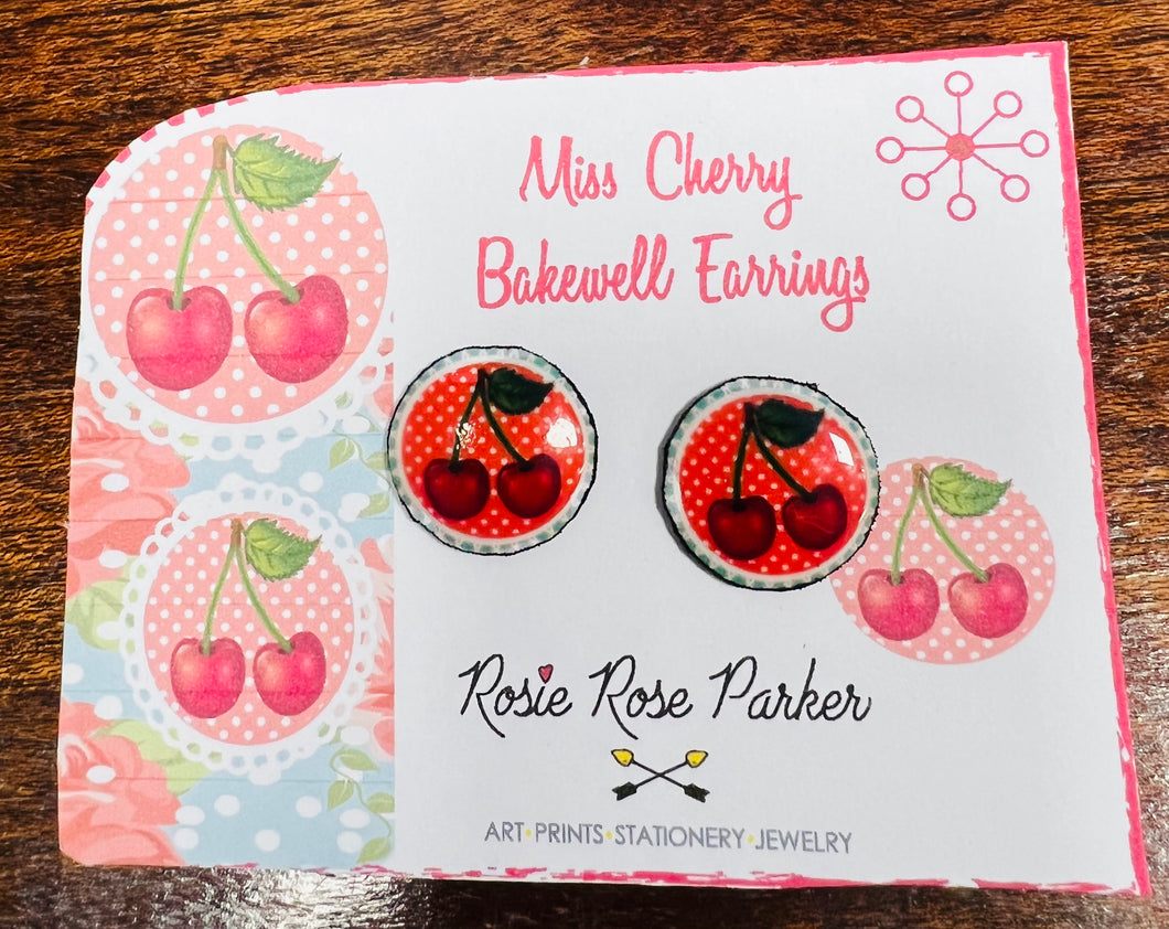 Clustlysau miss cherry Kitsch / Kitsch miss cherry earrings