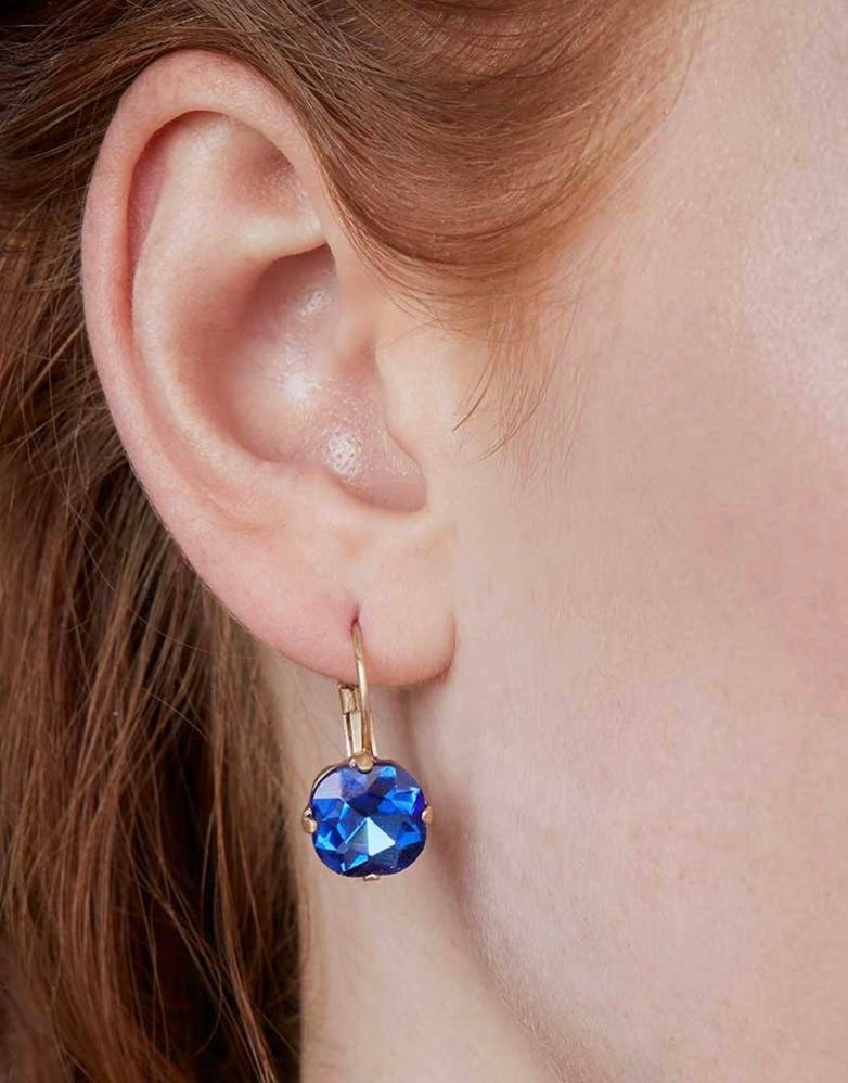 Clustlysau drop Crisial Saffir / Sapphire Crystal drop Earrings