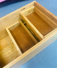 Load image into Gallery viewer, Blwch Trysorau pren unigryw gyda dwy silff fechan y tu mewn wedi ei wneud â llaw allan o hen Dderw Cymreig o Ynys Môn / Unique hand made wooden Treasure box with two small shelves inside made out of old Welsh Oak from Anglesey
