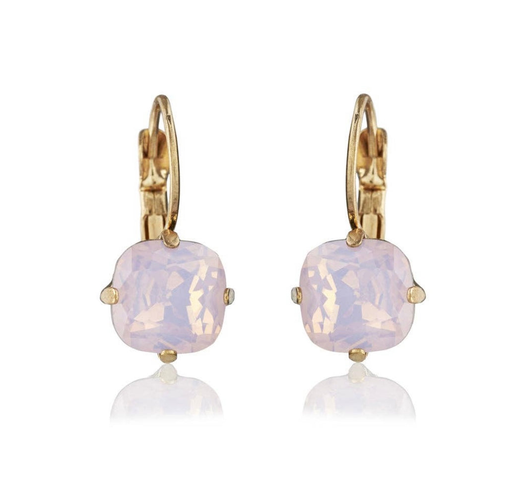 Clustlysau drop Crisial Pinc golau / Light pink Crystal drop Earrings