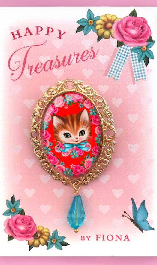 Broits Kitsch pen cath / Kitsch cat head brooch