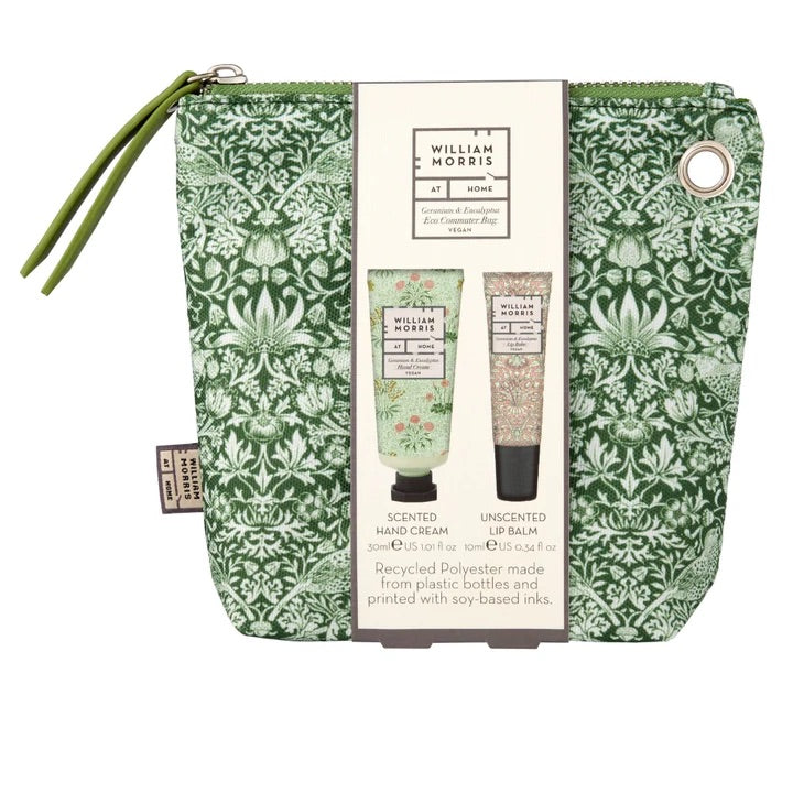 Bag trafeilio William Morris Eco gyda hufen llaw a balm gwefus / William Morris Eco travel bag with hand cream and lip balm