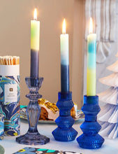 Load image into Gallery viewer, Canhwyllbren wydr glas Cobalt / Cobalt blue glass candlestick
