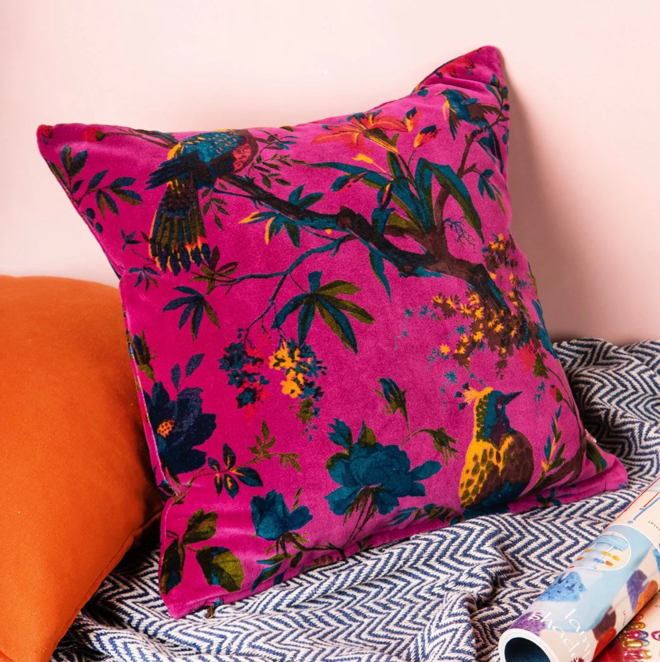 Pink divisi Velvet Cushion Cerise